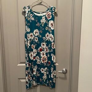 Maurices Dark Teal Floral Midi Sleeveless Dress size 2